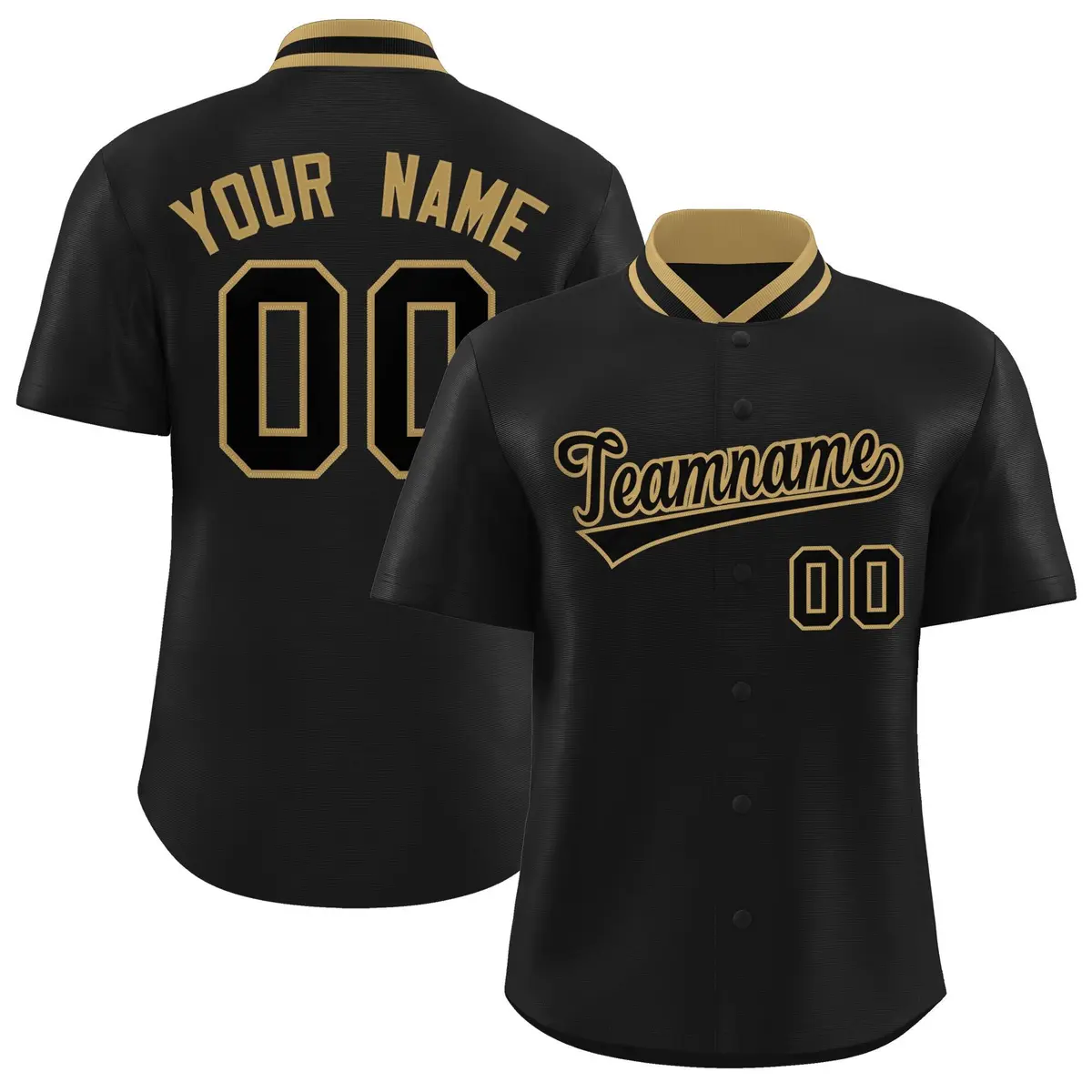 Black Stand Collar Classic Baseball Jersey
