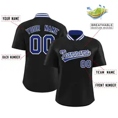 Black Stand Collar Classic Baseball Jersey 2