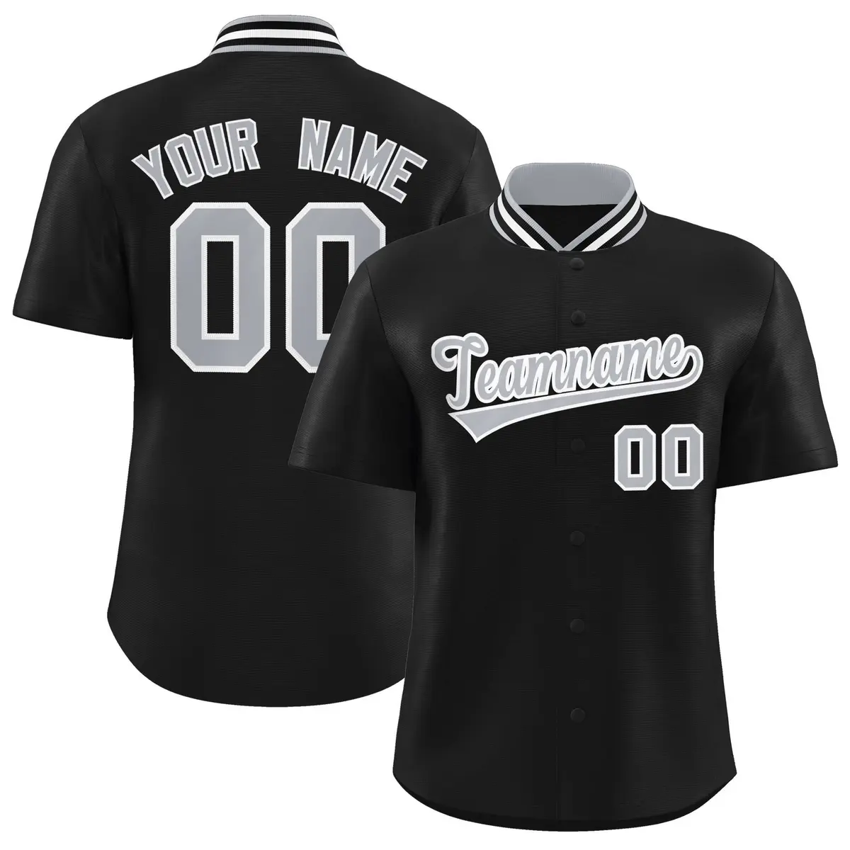 Black Stand Collar Classic Baseball Jersey