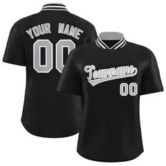 Black Stand Collar Classic Baseball Jersey 1