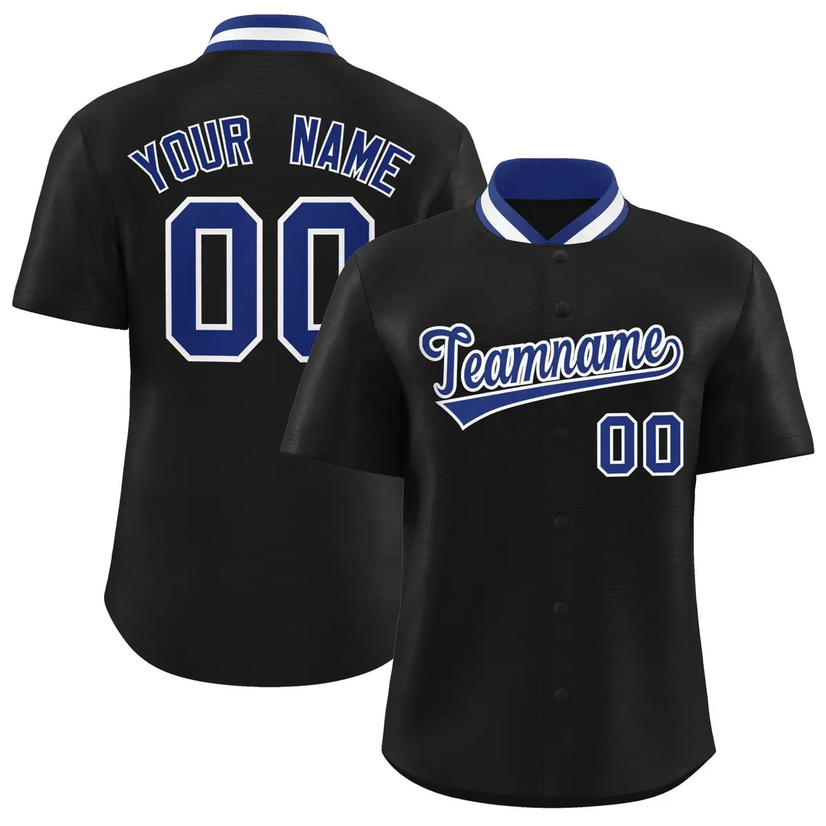 Black Stand Collar Classic Baseball Jersey