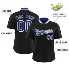 Black Stand Collar Classic Baseball Jersey 2