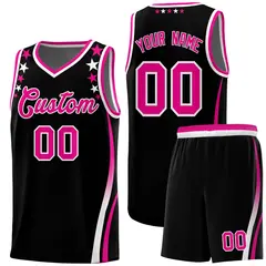 Black Star Pattern Color Block Shoulders Basketball Jersey
