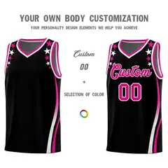 Black Star Pattern Color Block Shoulders Basketball Jersey 3