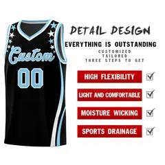 Black Star Pattern Color Block Shoulders Basketball Jersey 2