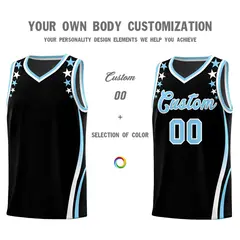 Black Star Pattern Color Block Shoulders Basketball Jersey 3