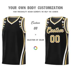 Black Star Pattern Color Block Shoulders Basketball Jersey 3