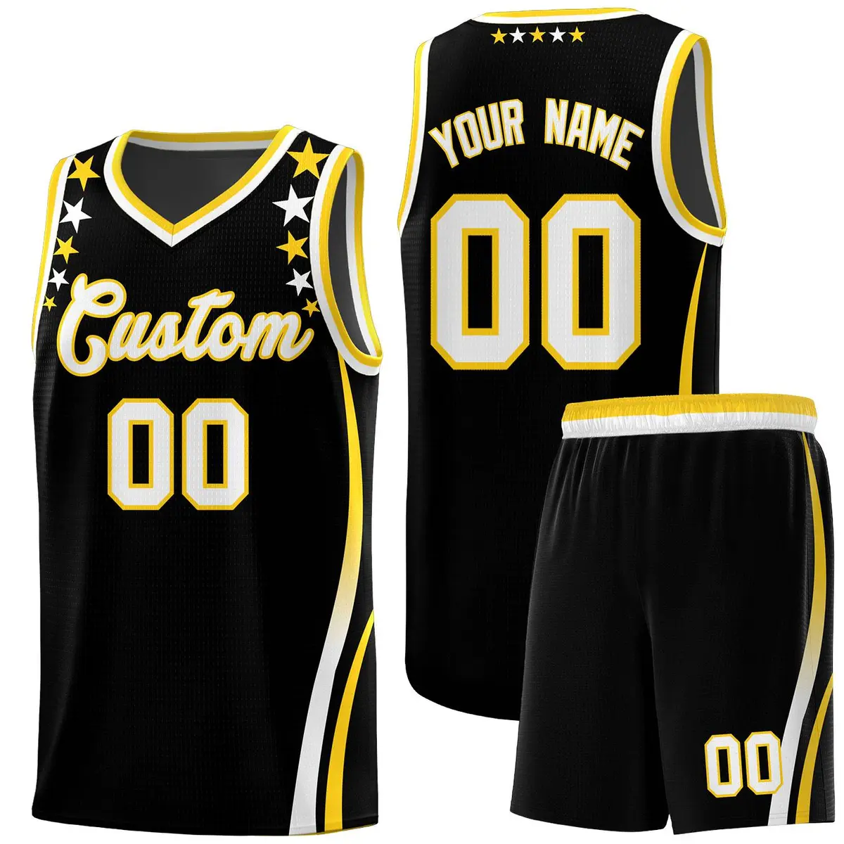 Black Star Pattern Color Block Shoulders Basketball Jersey