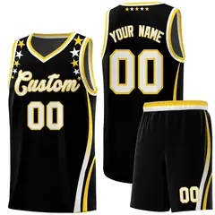Black Star Pattern Color Block Shoulders Basketball Jersey 1
