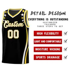 Black Star Pattern Color Block Shoulders Basketball Jersey 2