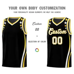 Black Star Pattern Color Block Shoulders Basketball Jersey 3
