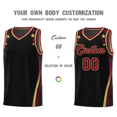 Black Star Pattern Color Block Shoulders Basketball Jersey 3