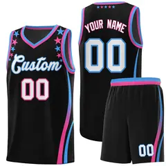 Black Star Pattern Color Block Shoulders Basketball Jersey