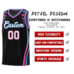 Black Star Pattern Color Block Shoulders Basketball Jersey 2