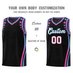 Black Star Pattern Color Block Shoulders Basketball Jersey 3