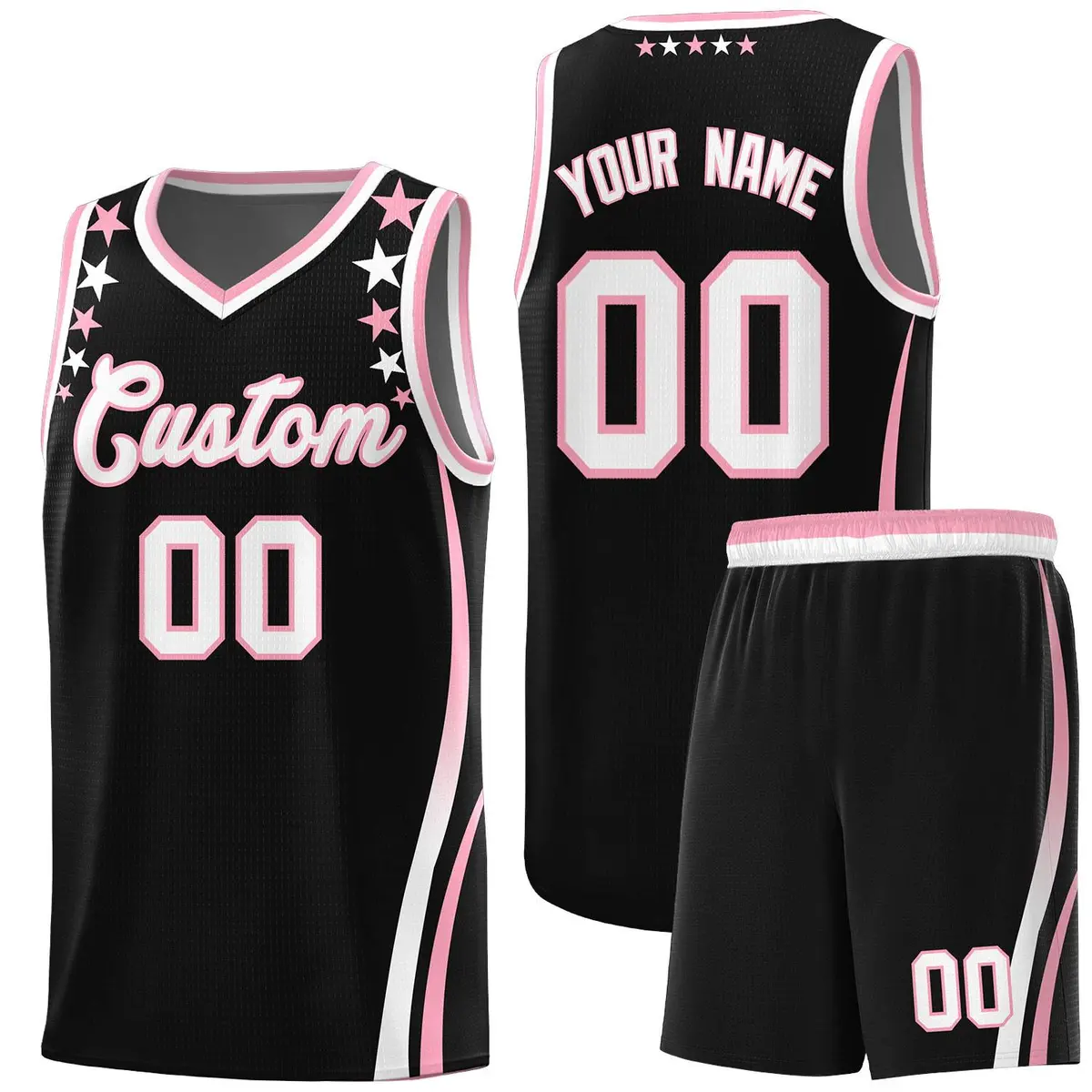 Black Star Pattern Color Block Shoulders Basketball Jersey