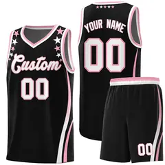 Black Star Pattern Color Block Shoulders Basketball Jersey 1