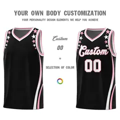 Black Star Pattern Color Block Shoulders Basketball Jersey 3