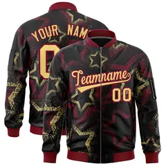 Black Star Pattern Varsity Full-Zip Letterman Bomber Jacket