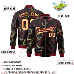 Black Star Pattern Varsity Full-Zip Letterman Bomber Jacket 2