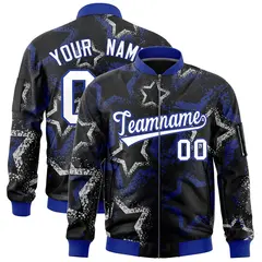Black Star Pattern Varsity Full-Zip Letterman Bomber Jacket