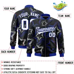 Black Star Pattern Varsity Full-Zip Letterman Bomber Jacket 2