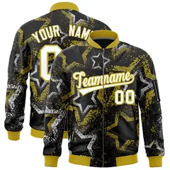 Black Star Pattern Varsity Full-Zip Letterman Bomber Jacket 1