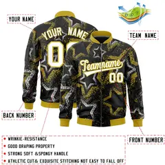 Black Star Pattern Varsity Full-Zip Letterman Bomber Jacket 2