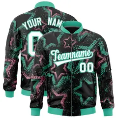 Black Star Pattern Varsity Full-Zip Letterman Bomber Jacket 1