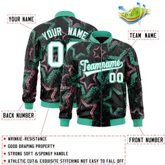 Black Star Pattern Varsity Full-Zip Letterman Bomber Jacket 2