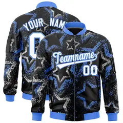 Black Star Pattern Varsity Full-Zip Letterman Bomber Jacket 1