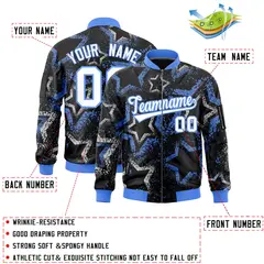 Black Star Pattern Varsity Full-Zip Letterman Bomber Jacket 2