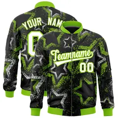 Black Star Pattern Varsity Full-Zip Letterman Bomber Jacket 1