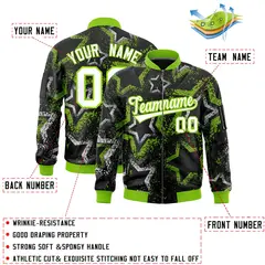 Black Star Pattern Varsity Full-Zip Letterman Bomber Jacket 2