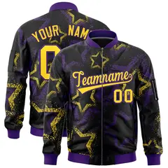 Black Star Pattern Varsity Full-Zip Letterman Bomber Jacket 1