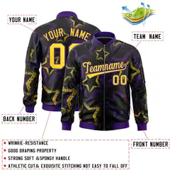 Black Star Pattern Varsity Full-Zip Letterman Bomber Jacket 2