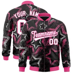 Black Star Pattern Varsity Full-Zip Letterman Bomber Jacket 1