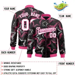 Black Star Pattern Varsity Full-Zip Letterman Bomber Jacket 2