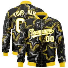 Black Star Pattern Varsity Full-Zip Letterman Bomber Jacket 1