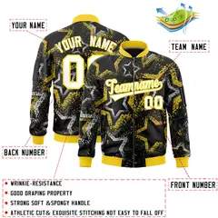 Black Star Pattern Varsity Full-Zip Letterman Bomber Jacket 2