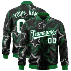 Black Star Pattern Varsity Full-Zip Letterman Bomber Jacket 1