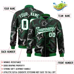 Black Star Pattern Varsity Full-Zip Letterman Bomber Jacket 2