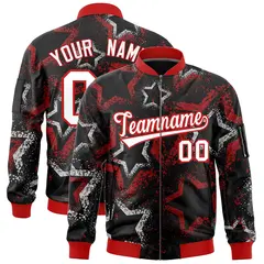 Black Star Pattern Varsity Full-Zip Letterman Bomber Jacket 1
