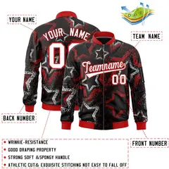 Black Star Pattern Varsity Full-Zip Letterman Bomber Jacket 2