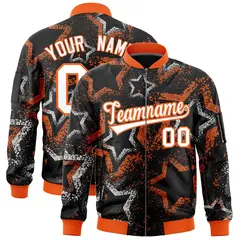 Black Star Pattern Varsity Full-Zip Letterman Bomber Jacket 1