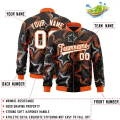 Black Star Pattern Varsity Full-Zip Letterman Bomber Jacket 2