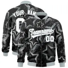 Black Star Pattern Varsity Full-Zip Letterman Bomber Jacket 1