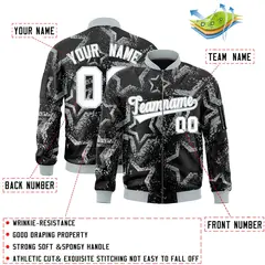 Black Star Pattern Varsity Full-Zip Letterman Bomber Jacket 2