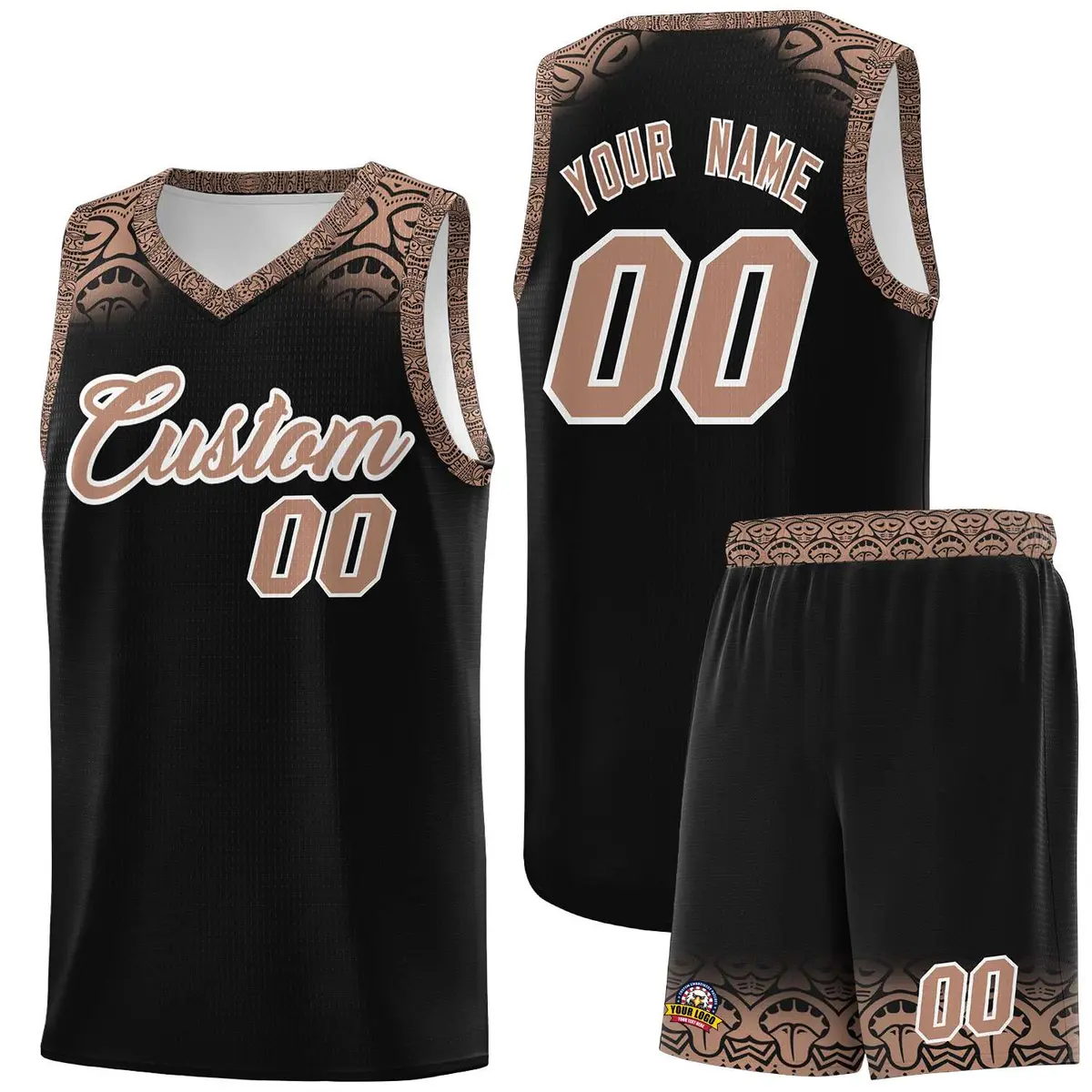 Black Teabrown Indians Print Basketball Uniform Jersey