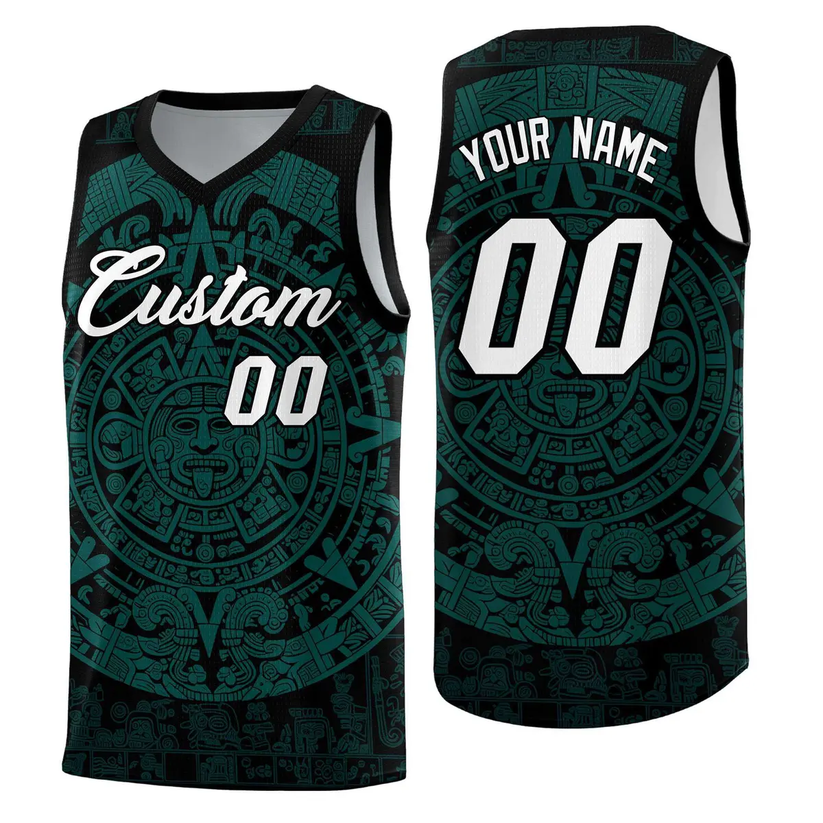 Black Teal Aztec Sun Stone Graffiti Basketball Jersey